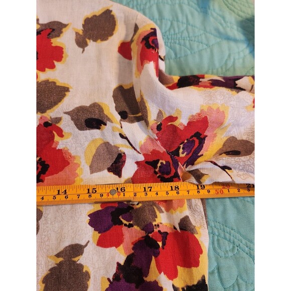 JM Collection Women's Size‎ 6 Floral linen button-Down Roll Tab Sleeve Shirt - Picture 6 of 7